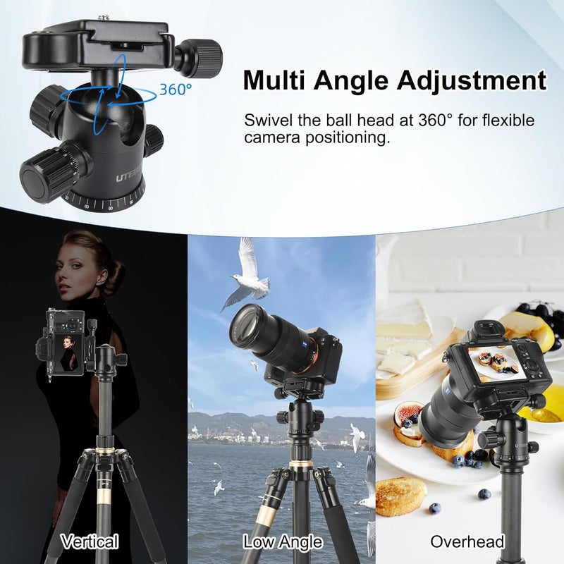 UTEBIT 40MM Metal Tripod Ball Head with Camera Quick Release Plate Swivel 360° Camera Ball Mount 22lbs/10kg Load for 1/4" Tripod Monopod DSLR - Image 5